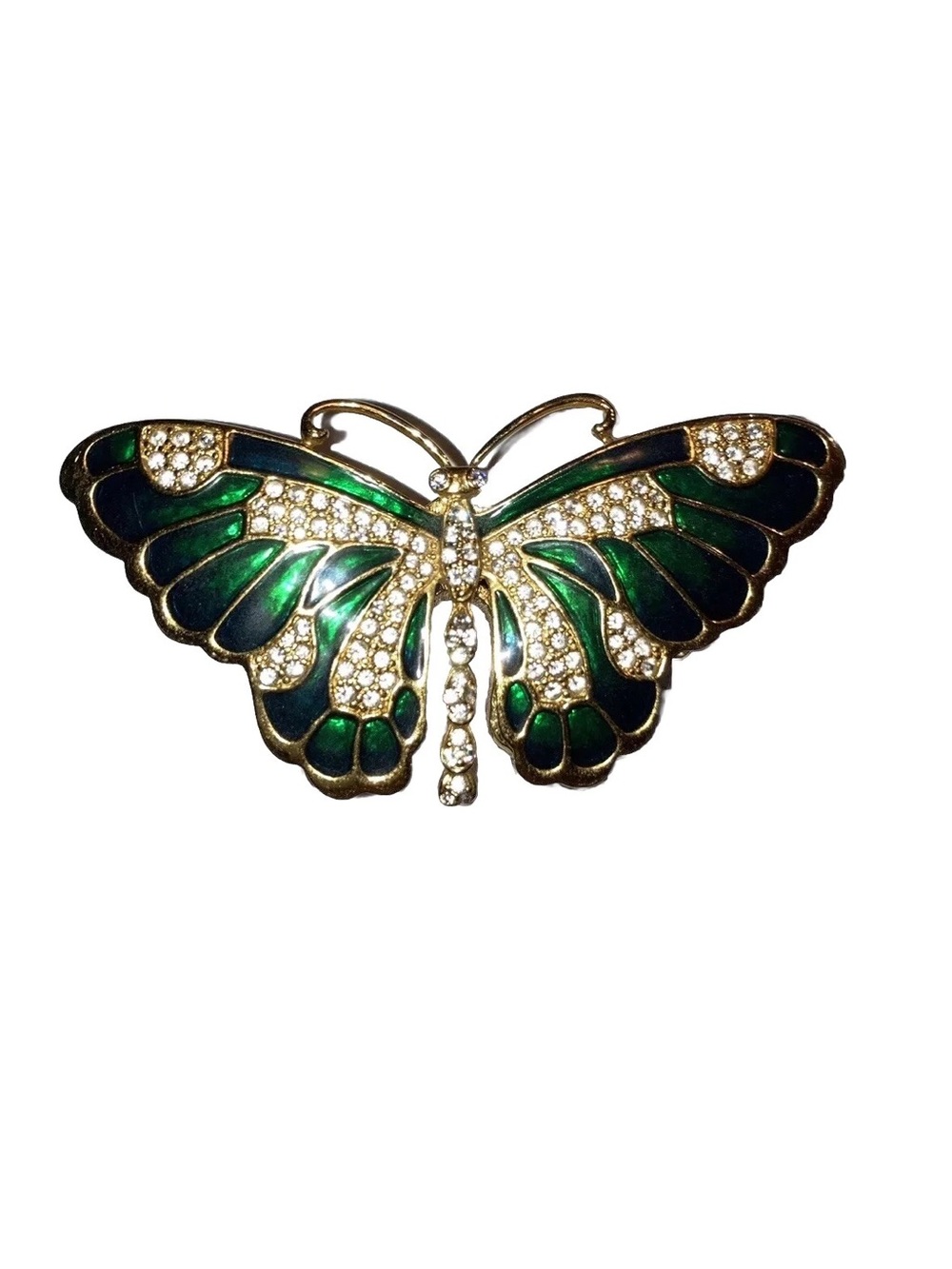 Kenneth J Lane Enamel Crystal Gold Tone Butterfly Brooch Trinket Box